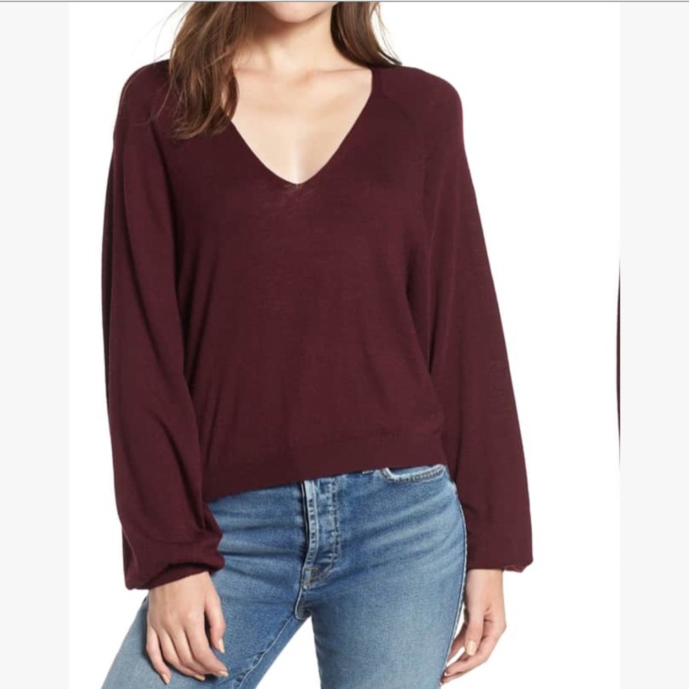 7 for all mankind cropped v neck blouson sweater